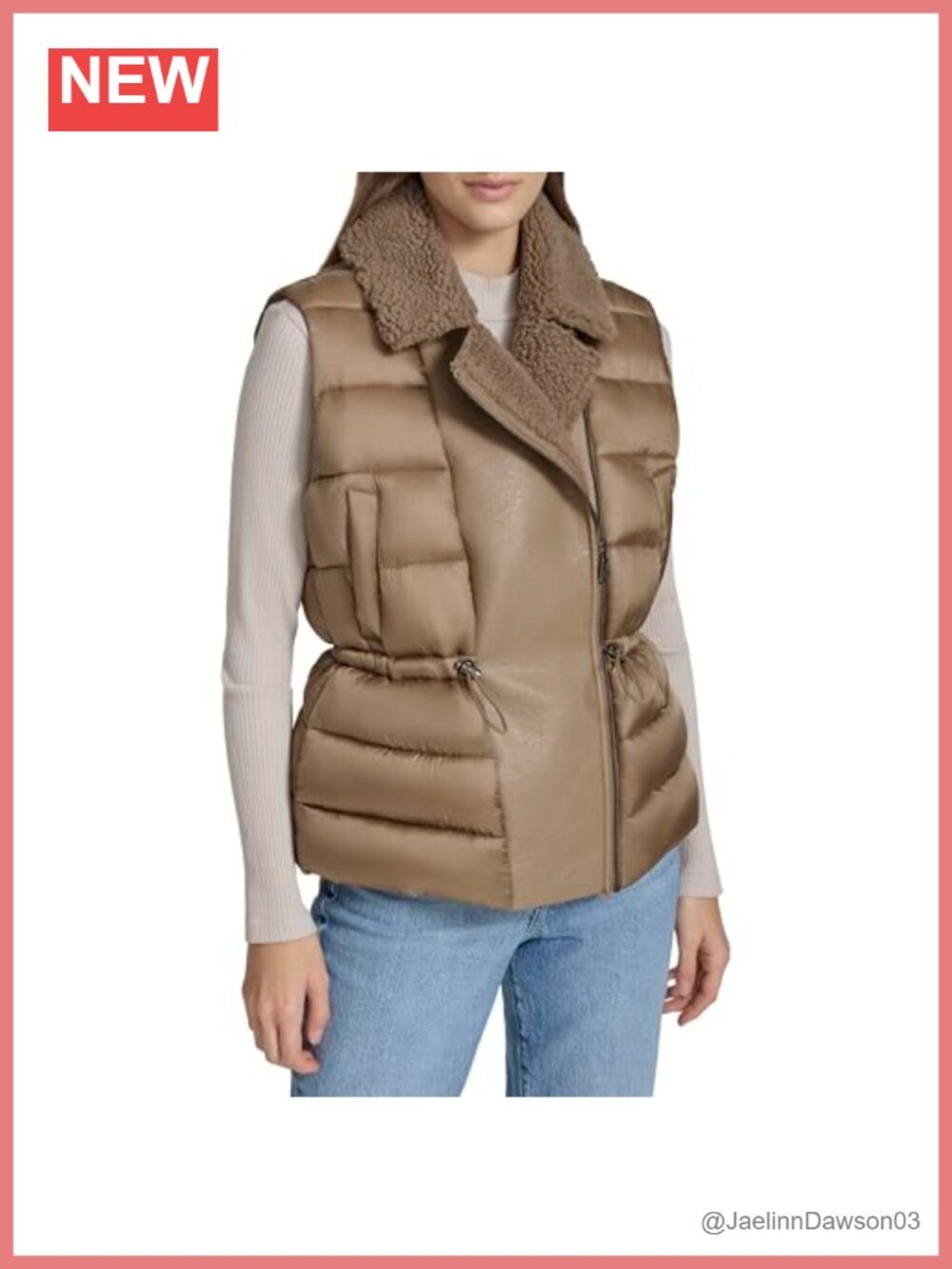 Faux Sherpa Faux Leather Puffer Vest Asymmetrical Zip Women's